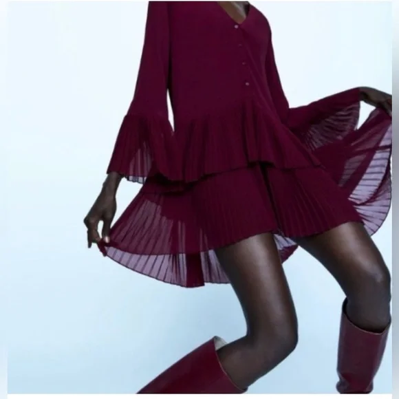 pleated skirt dress zara Pleated Printed Dress Zara